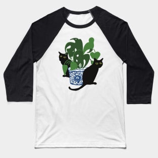 Black cats with potted plant Baseball T-Shirt